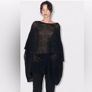 ZARA OPENWORK KNIT PONCHO BLACK